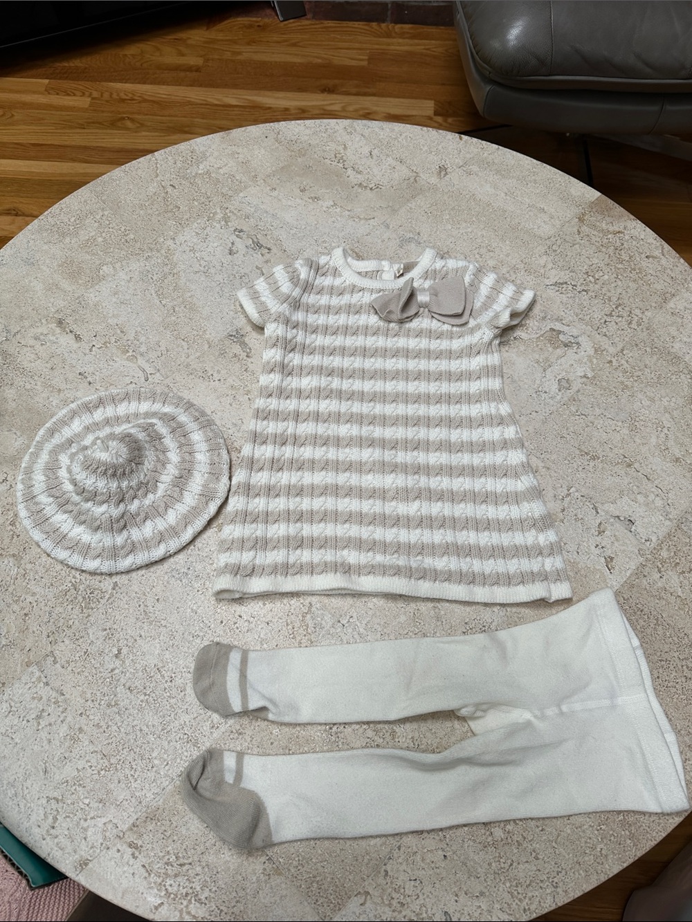 Maggie & Zoe Cream and Taupe Striped Knit Dress Set